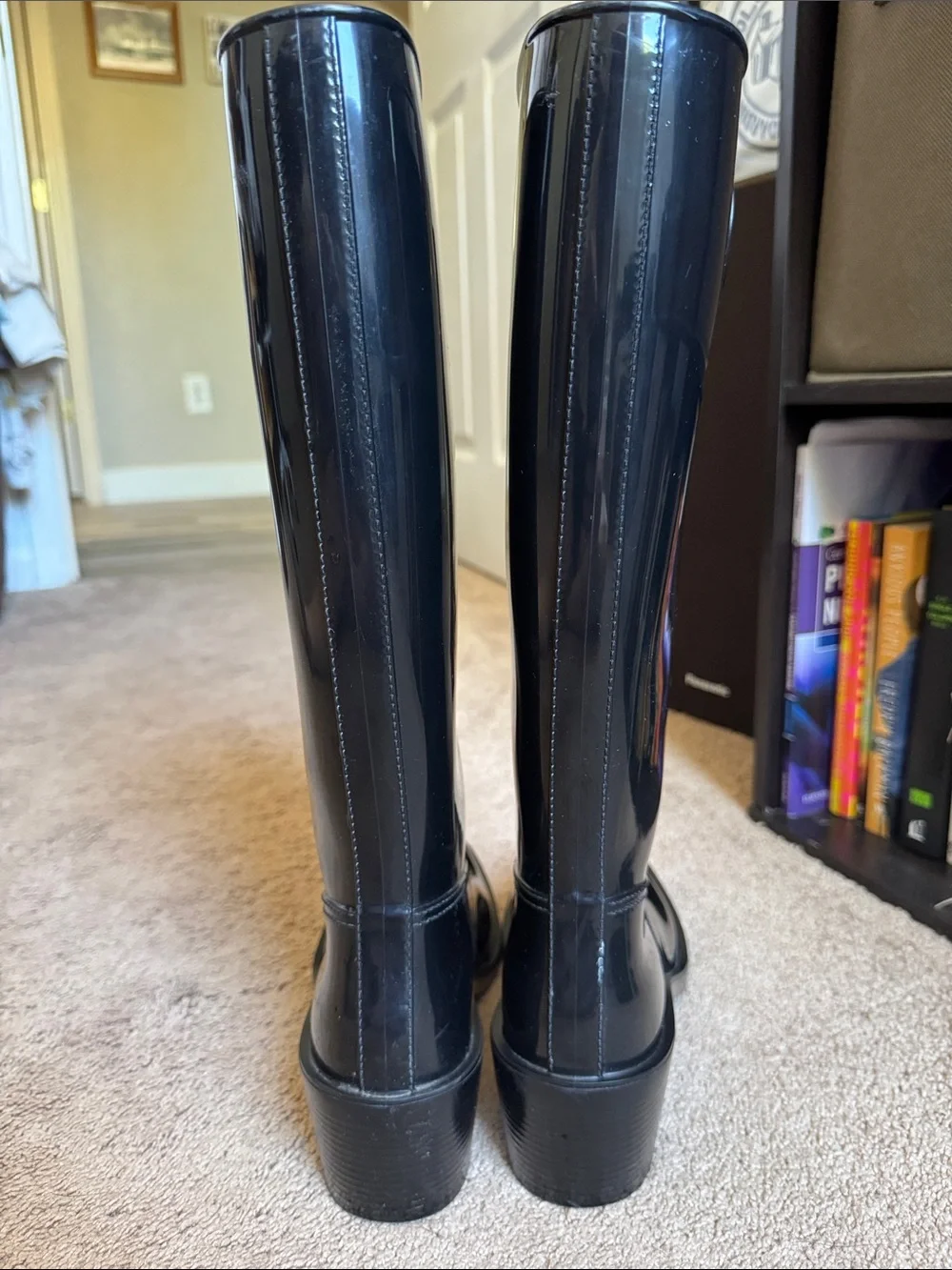 Gucci Glossy Black Tall Logo Rain Boots